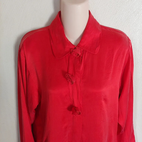 Vintage Mary Jo Bruno Orange Dilk Button Down Collared Blouse Top Size Women's S - Picture 3 of 10